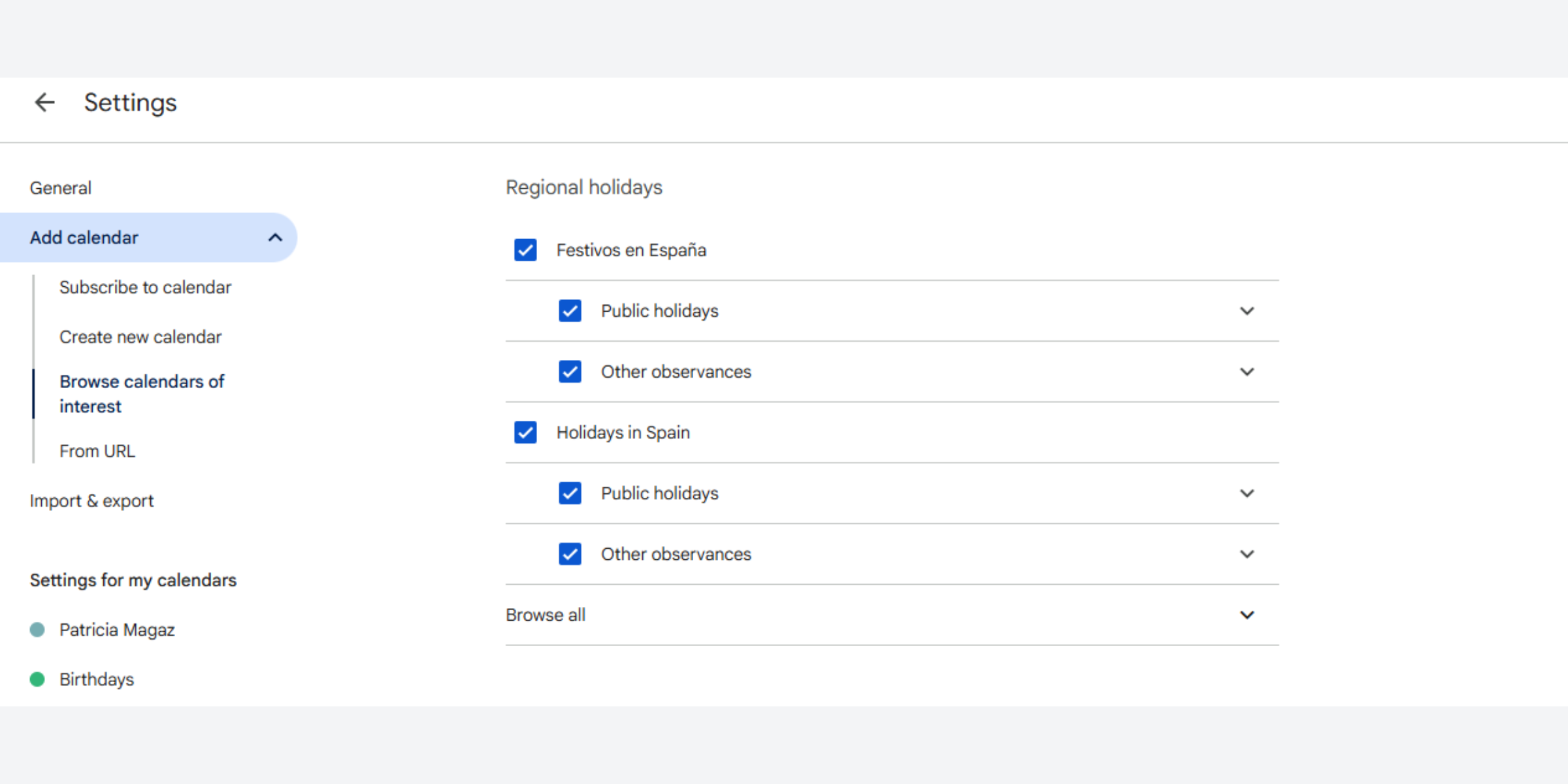 Customize Google Calendar REgional Holidays